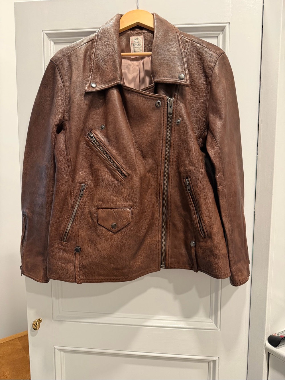 Free People We The Free Jealousy Brown Leather Moto Jacket - Small